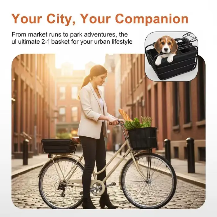 Panier de vélo 2-en-1 pour chien, pour porte-bagages arrière, panier de transport pour animaux de compagnie, convient aux chiens et chats de petite et moyenne taille jusqu'à 12 lb, pour les courses qu