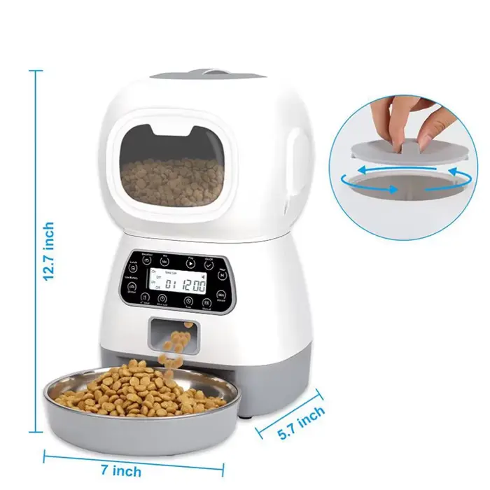 Distributeur automatique de nourriture pour chien de 3,5 L avec minuterie vocale, bol en acier inoxy