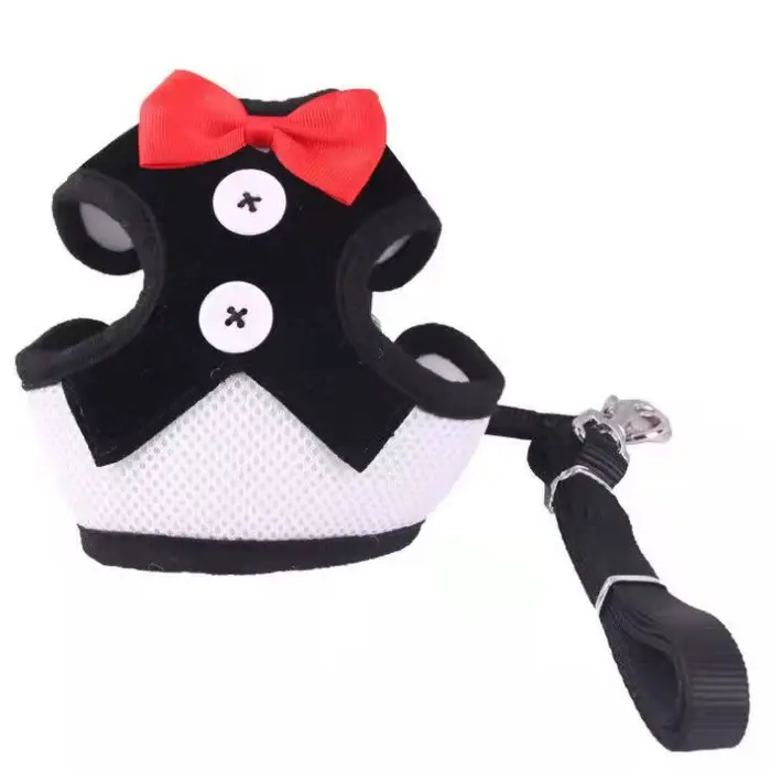 Harnais réglable pour animaux de compagnie avec nœud papillon, ensemble de laisse, gilet de smoking 