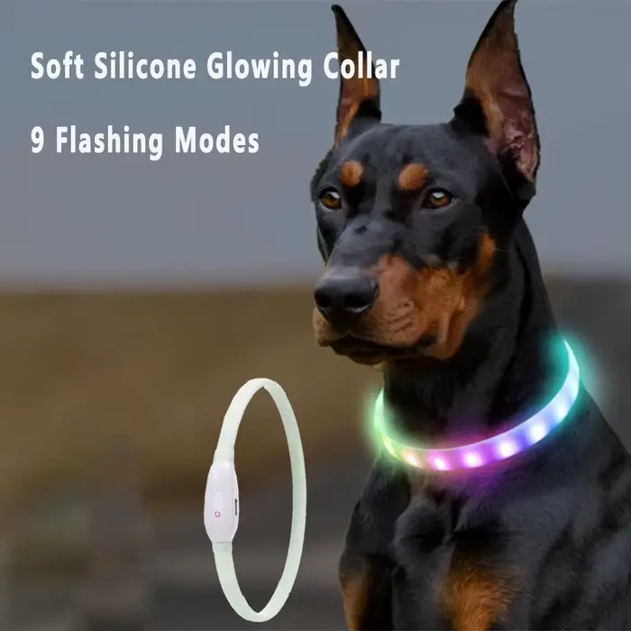 Collier lumineux Rechargeable USB pour grands et petits chiens collier de chien lumineux LED 9 Modes