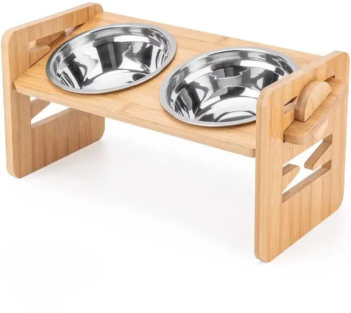 ATUBAN Gamelles surélevées en bambou avec support réglable pour chiens, chiots, chats, lapins – Game