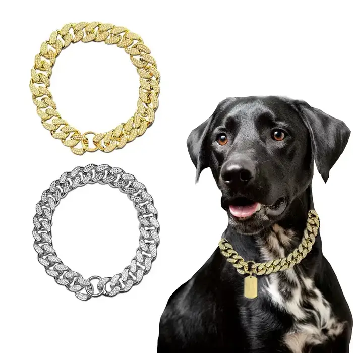Collier de chien en plastique strass, chaîne dorée de luxe pour bouledogue français, collier d'ornem