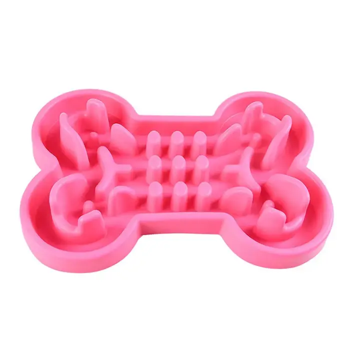Bol à alimentation lente pour animaux de compagnie, en silicone, en forme d'os, antidérapant, pour c