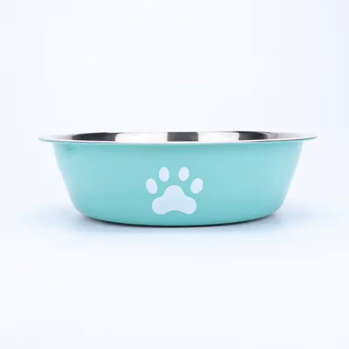 Nouveau bassin pour chien en acier inoxydable imprimé patte fournitures pour animaux de compagnie bo