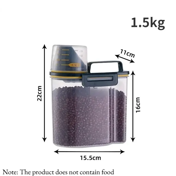 1 récipient hermétique pour aliments pour animaux de compagnie, 1,5 kg/2 kg avec tasse, pot scellé e
