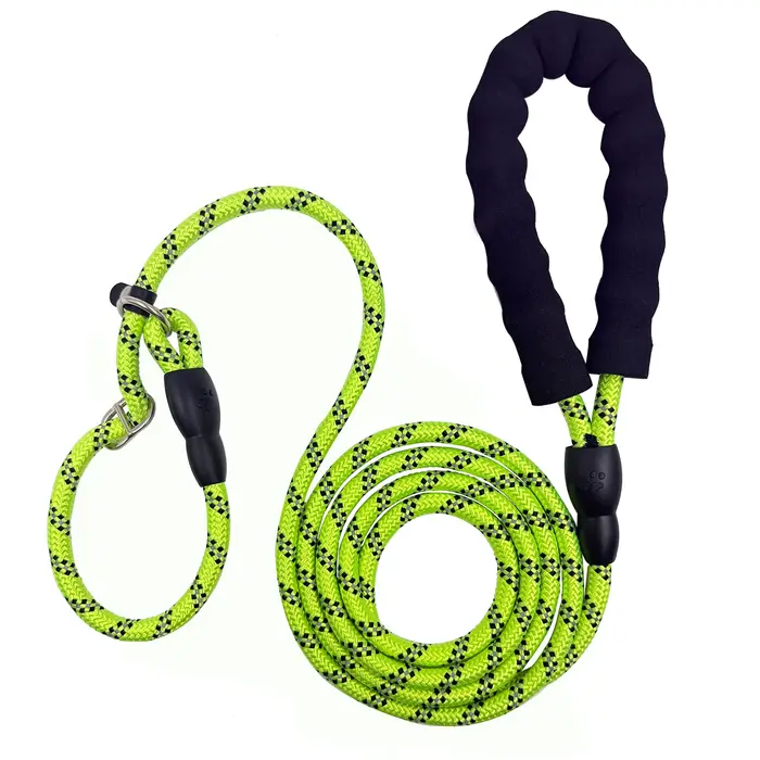 Laisse de dressage pour chien en corde tressée robuste de 1,7 m avec boucle réglable pour chiens de 
