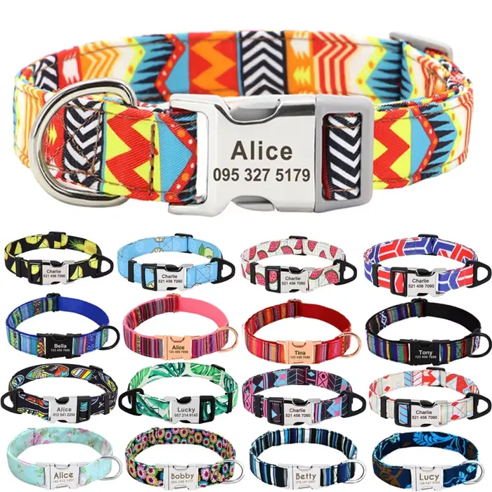 Collier en nylon personnalisé avec nom gravé pour animal de compagnie, collier pour chiot, identific