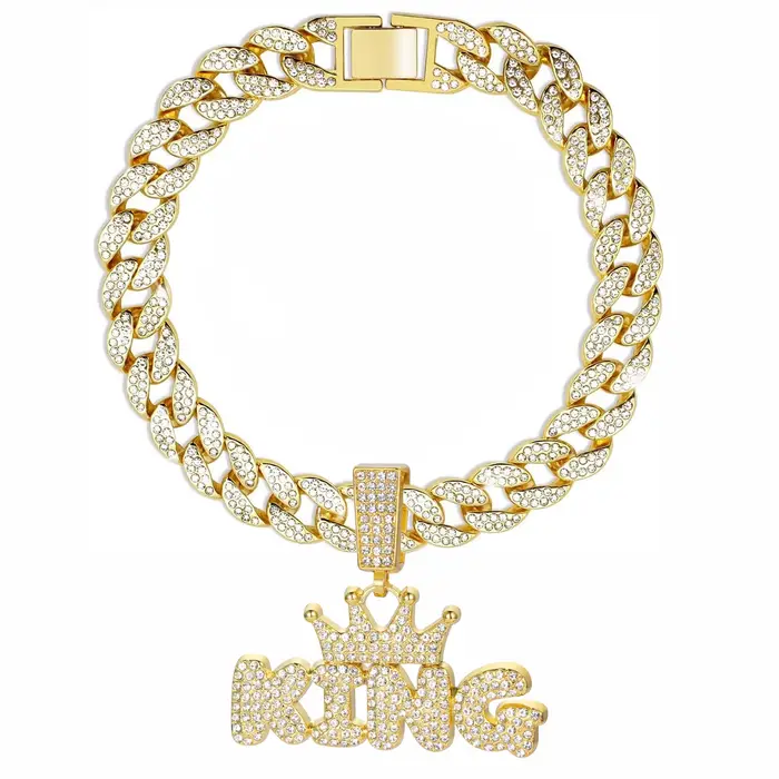 Collier pour chien en diamant, chaîne en métal doré avec pendentif de luxe, collier cubain pour anim
