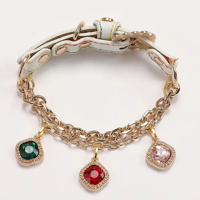 Collier réglable avec pendentif en diamant pour animaux de compagnie, pompon, petit chien, chat, chi