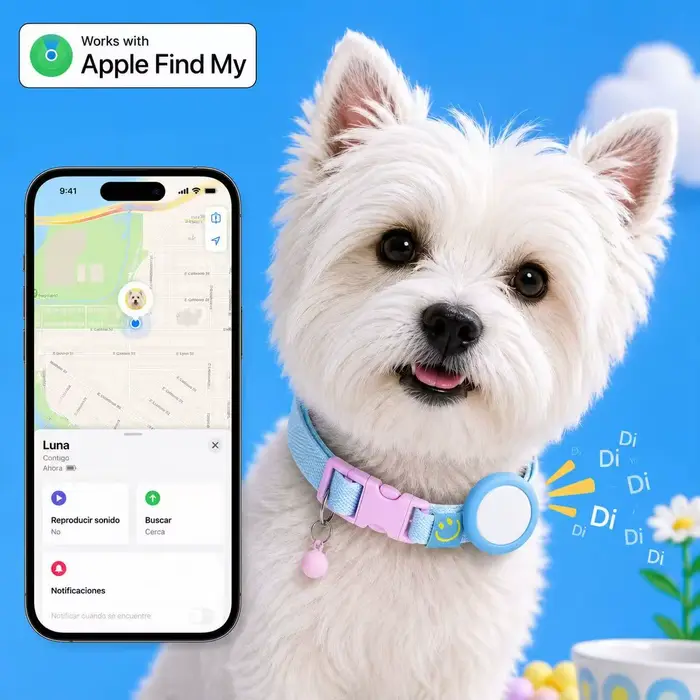 Collier GPS pour chat - Portée illimitée/Dispositif de suivi/Mode anti-perte pour animaux de compagnie - Taille réglable (21-32CM) - Compatible avec Apple Find My