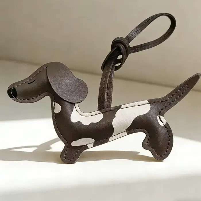 Porte-clés Teckel en Cuir PU, Pendentif Mignon Chiot, Accessoire de Sac, Breloque pour Clés