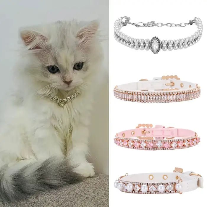 Collier de perles de luxe pour chat et chiot, collier en strass pour chats, petits chiens, Ragdoll, 