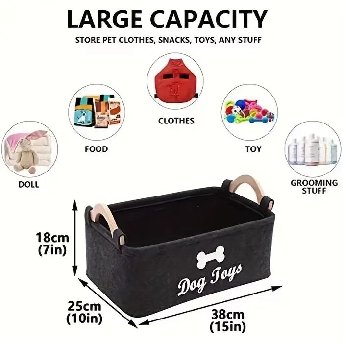 Panier de rangement pliable en feutre pour jouets d'animaux de compagnie