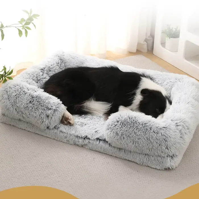 Lit carré en peluche pour animaux de compagnie, coussin épaissi, maison pour chiens et chats, canapé