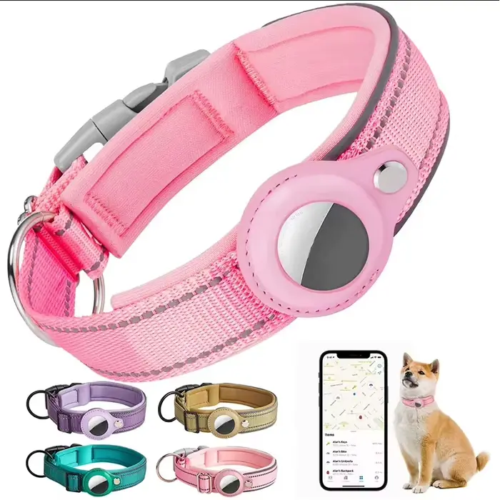 Collier réfléchissant pour chien AirTag, collier pour chien robuste avec support AirTag réglable, ac