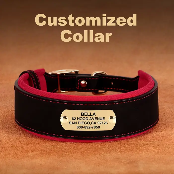 Large collier de chien personnalisé en cuir PU colliers d'étiquette de chiens personnalisés collier 