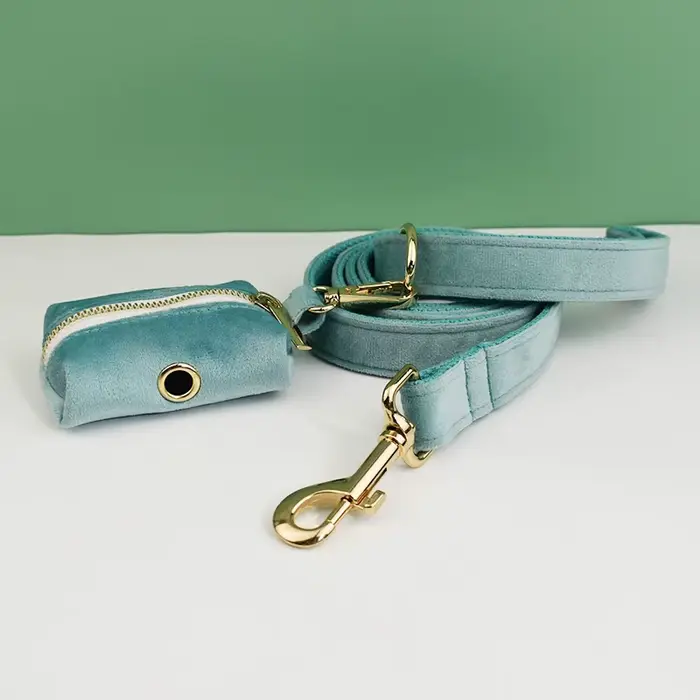 Ensemble collier et laisse pour chien en velours vert, pour chiens de petite, moyenne et grande tail