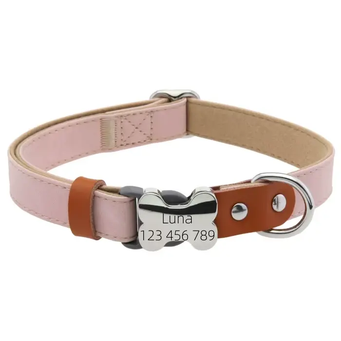 Collier pour chien en cuir PU personnalisé, gravé, réglable, avec boucle d'identification, durable p