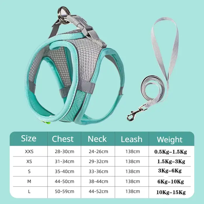 Ensemble de laisse harnais pour chien pour petits chiens, gilet réglable pour chiot et chat, bouledo
