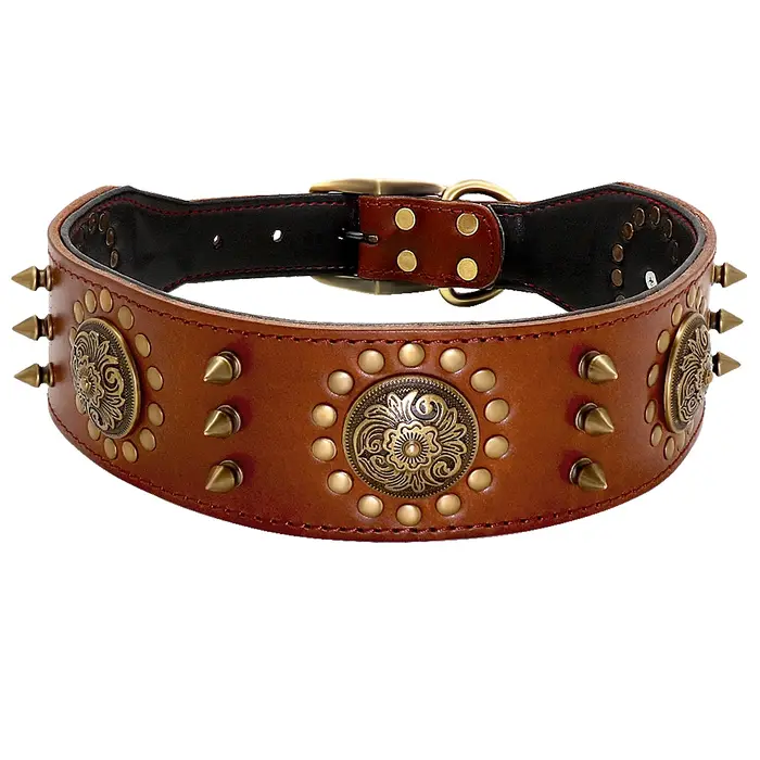 Grand collier pour chien en cuir, colliers cloutés à pointes Pitbull pour chiens de taille moyenne e