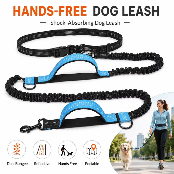 Laisse de course réfléchissante double élastique, laisse rétractable portable pour chien, laisse-chaîne pour chien, fournitures pour animaux de compagnie en gros