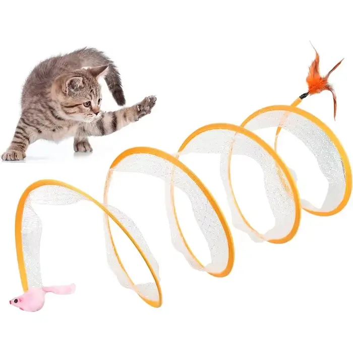 Tunnel pliable Type S pour chat, jouet de printemps, souris avec boules et plis, jouets d'extérieur 