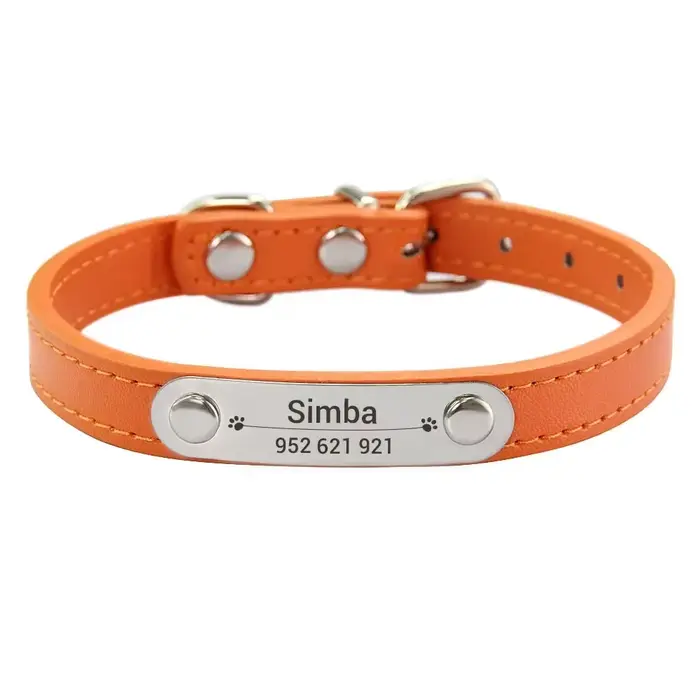Collier de chien personnalisé avec nom sculpté, 16 couleurs, collier en cuir PU solide pour petits, 