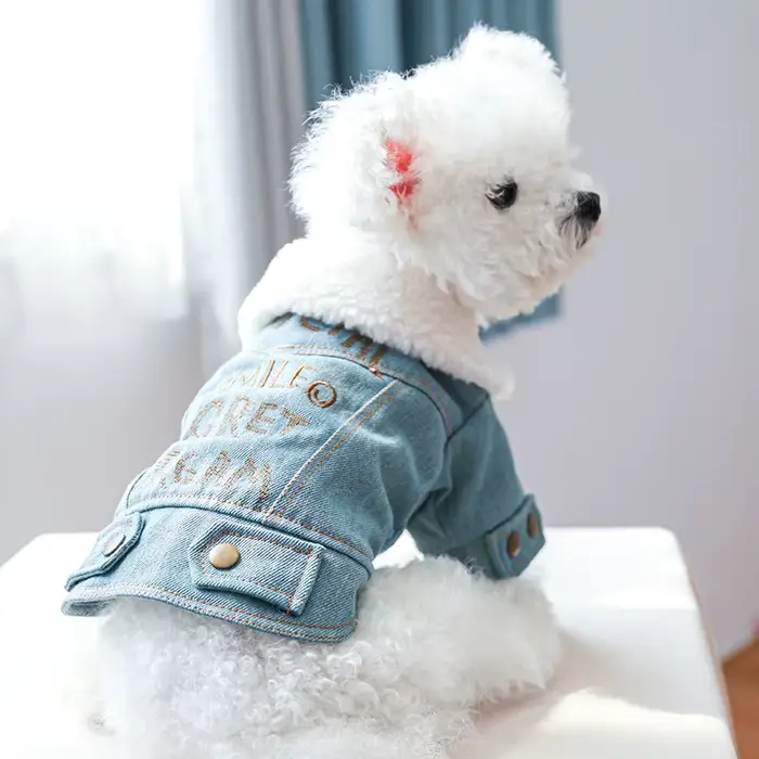 Veste en jean pour chien avec optique en fourrure, tenues pour animaux de compagnie PupMED, manteau 