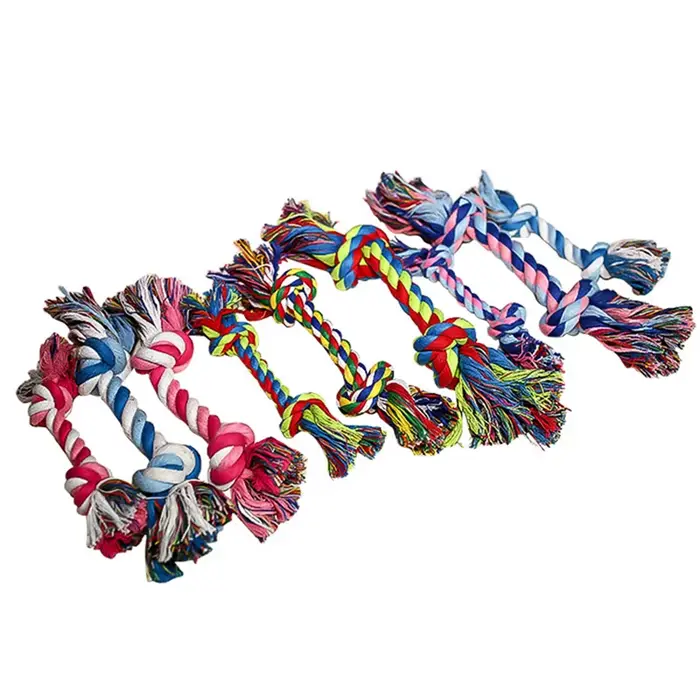 Jouet pour chien de couleur aléatoire, corde à mordre, corde en coton à Double nœud, jouet amusant p
