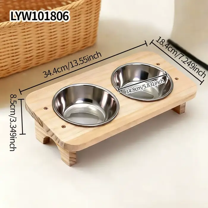 Distributeur de nourriture pour animaux de compagnie d'intérieur avec support surélevé en bois massif