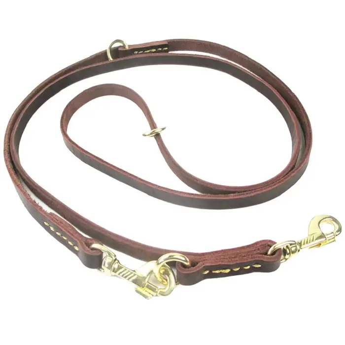 Laisse double multifonctionnelle pour deux chiens en cuir véritable, collier en chaîne P réglable, l