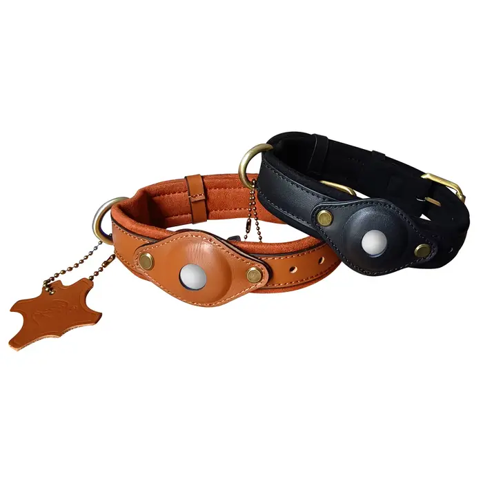 Collier pour chien en cuir pour animaux de compagnie avec support AirTag