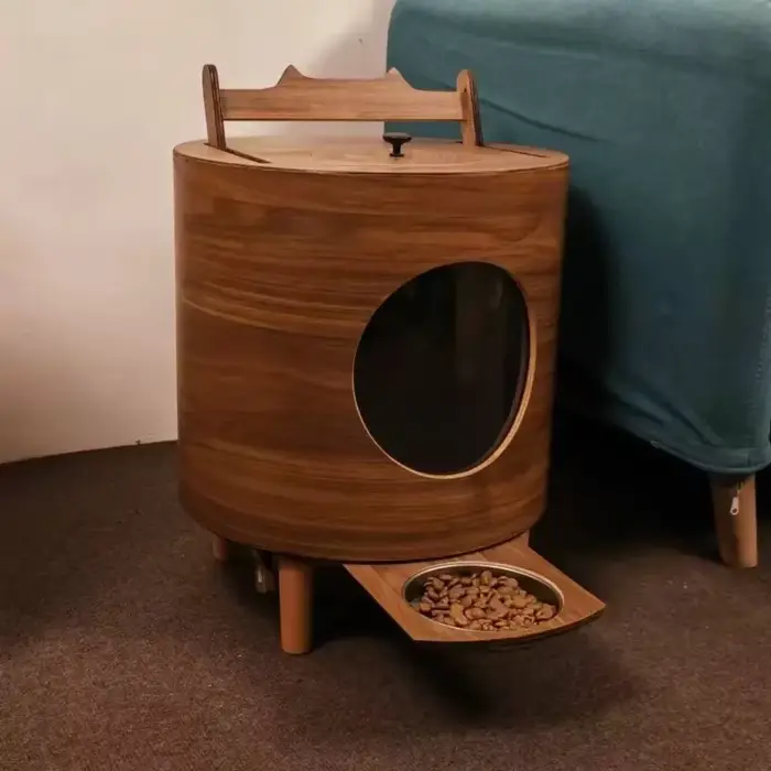 Mangeoires automatiques incurvées en bois pour chiens