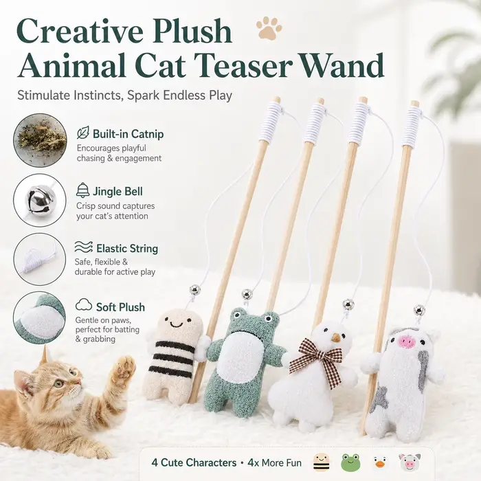 Jouet créatif pour chat en bois avec une petite peluche animale, jouet interactif pour chat rempli d'herbe à chat, jouet attrayant pour animaux de compagnie.