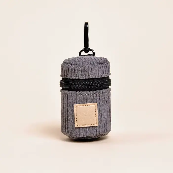 Porte-sacs à déjections canines en velours côtelé avec mousqueton, distributeur portable de sacs à d