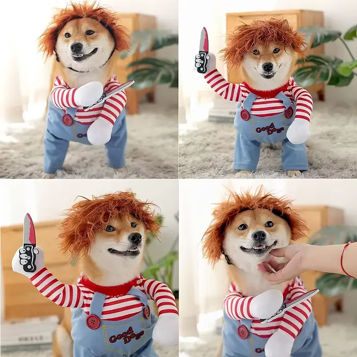 Costume d'Halloween pour animaux de compagnie, vêtements pour chiens, combinaison Chucky, beurre mor