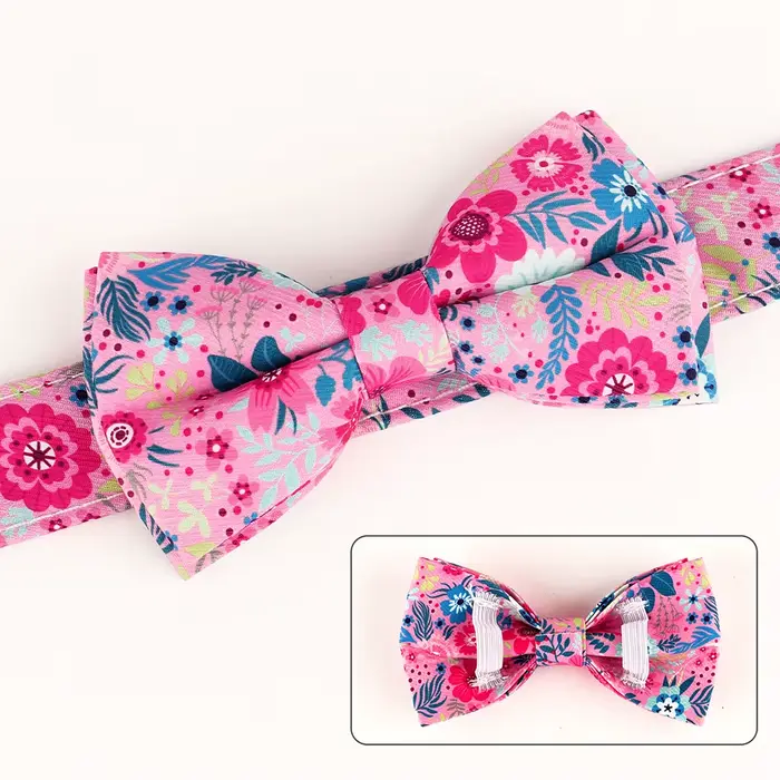 Collier de chien en Nylon imprimé Floral, collier de printemps réglable avec nœud papillon pour peti