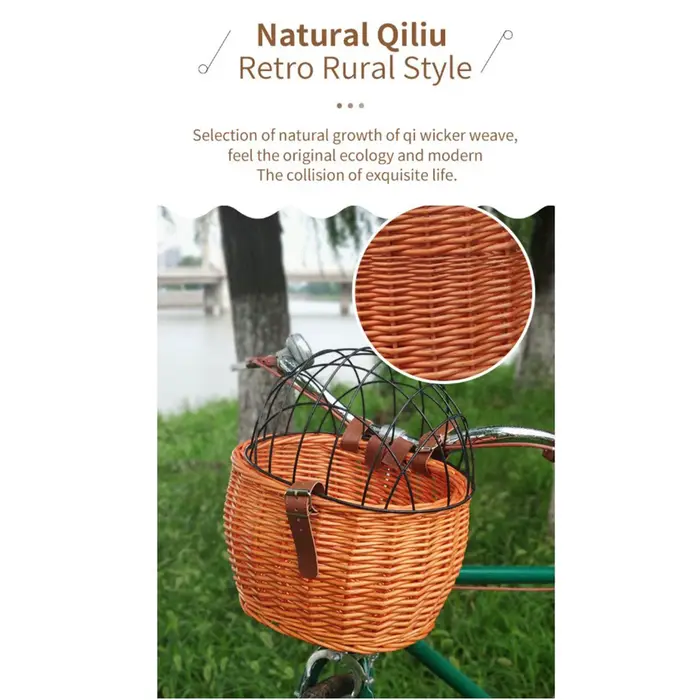 Panier de vélo en osier pour petits chiens et chats, panier avant de transport pour animaux de compagnie avec housse en treillis métallique