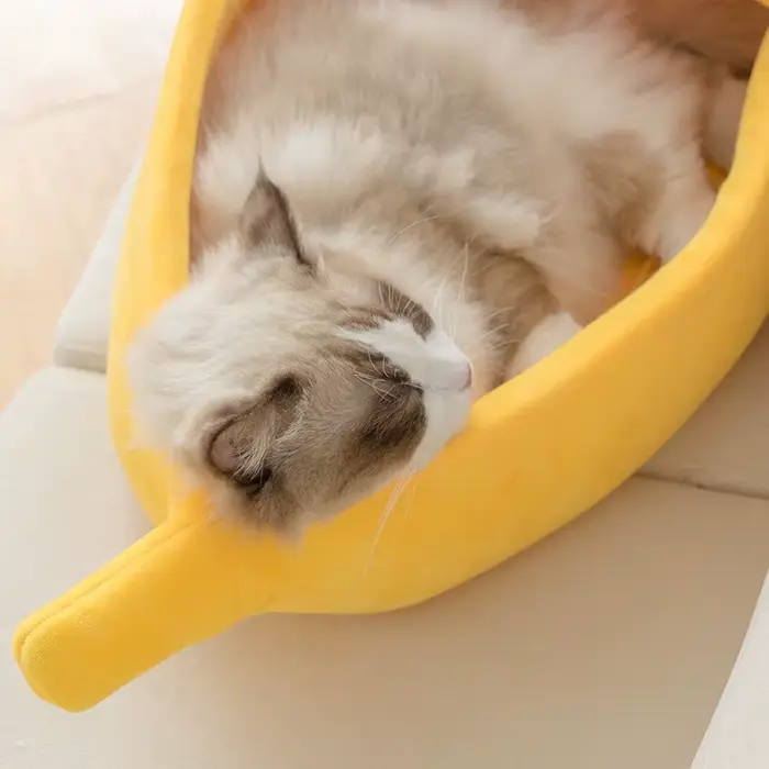 Lit d'hiver pour chat banane, maison drôle et confortable, tapis pour chat, chaud et Durable, panier