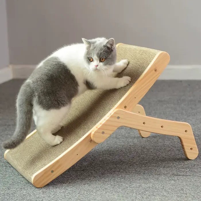 Planche à Gratter pour Chat, Cadre en Bois, Lit Moyen 3 en 1, Poste à Gratter, Jouets Anti-Rayures, 