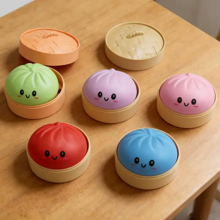 Jouet Squishy Baozi avec boîte de cuisson vapeur