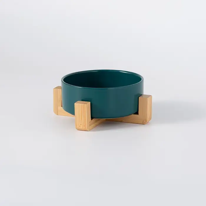 Bol en céramique pour animaux de compagnie avec support en bois, bols simples et doubles, bol double