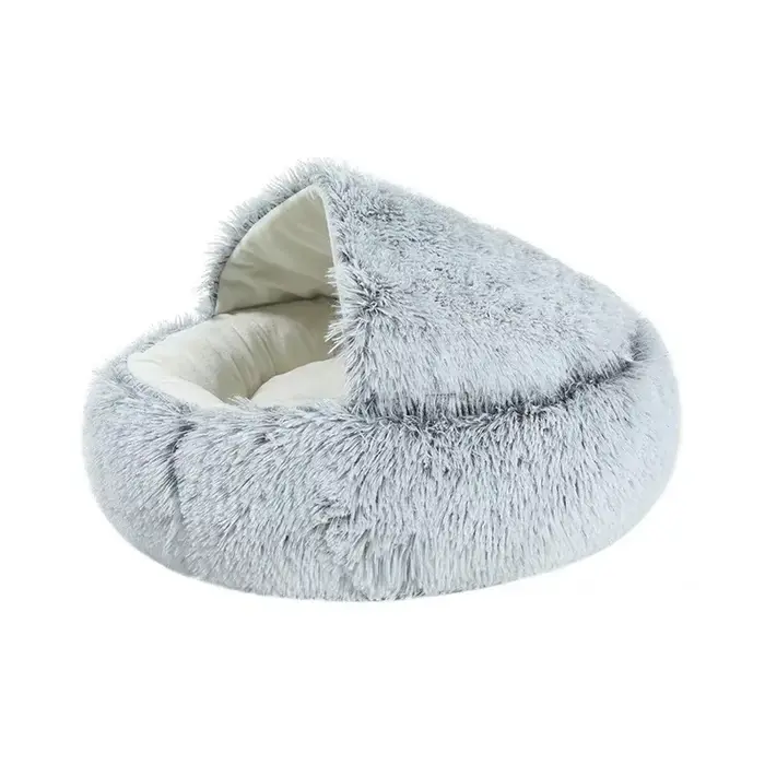 Chenil rond doux pour chien et chat, nid semi-fermé avec petit panier pour un sommeil profond et un 