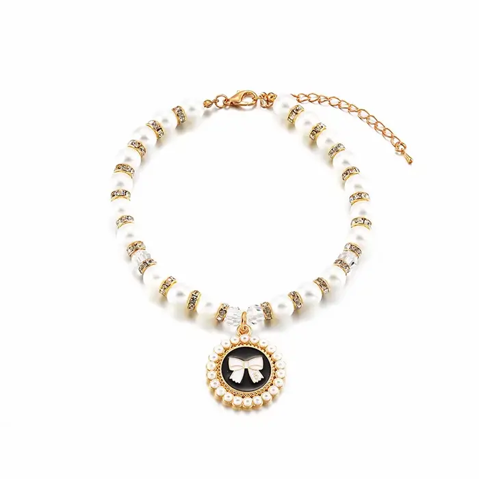 Collier de perles pour animaux de compagnie, mignon, avec nœud de princesse pour chien, bijoux pour 
