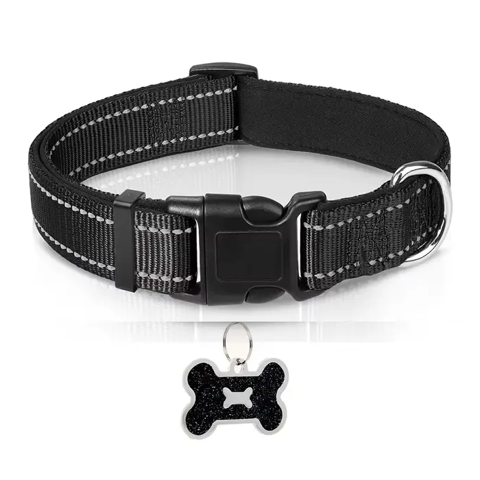 Collier pour chien en nylon doux rembourré réglable respirant durable confortable collier réfléchiss